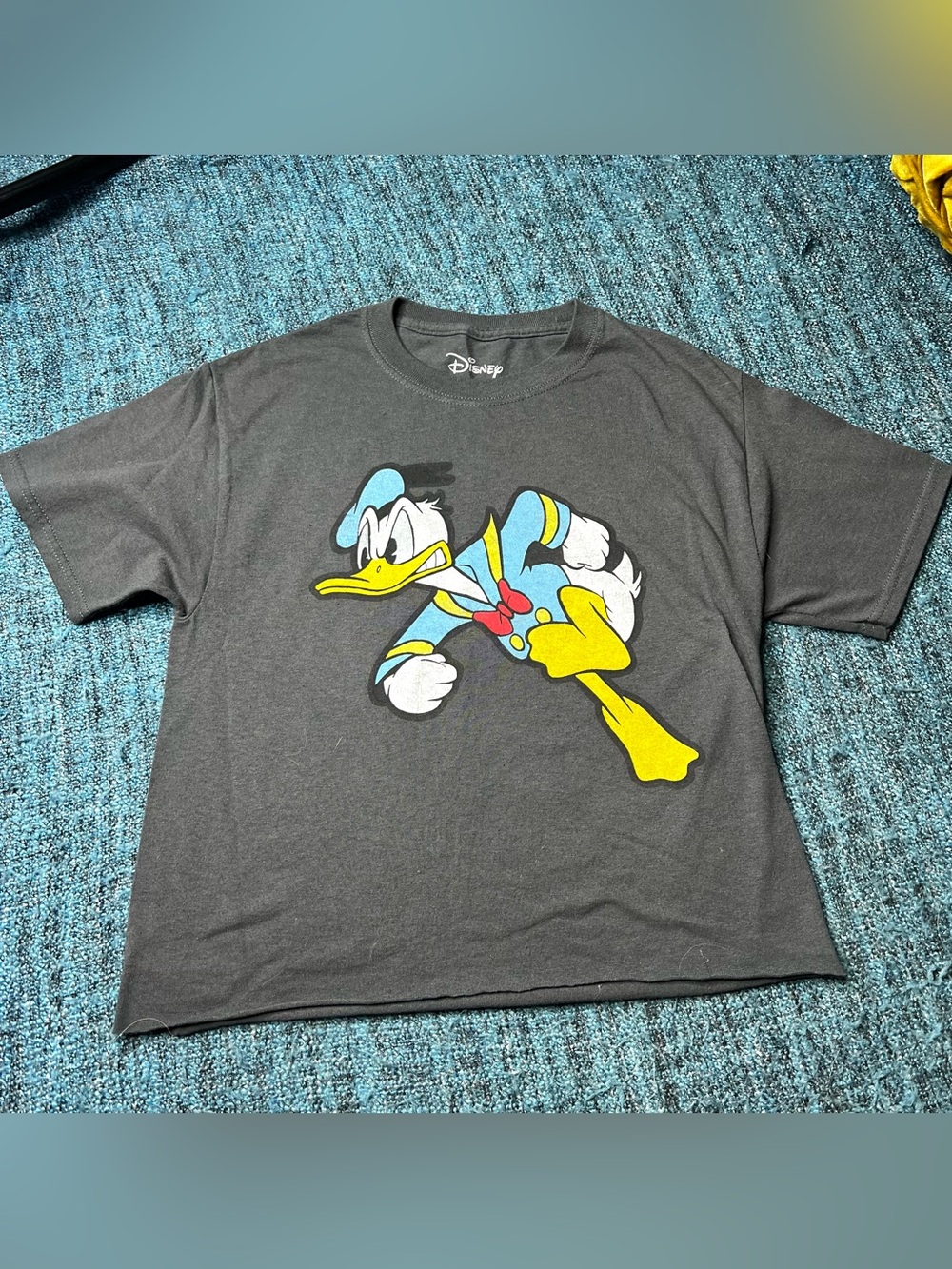 Disney Donald Duck Cropped T-shirt Front and Back Logo Women's Size Small Gray